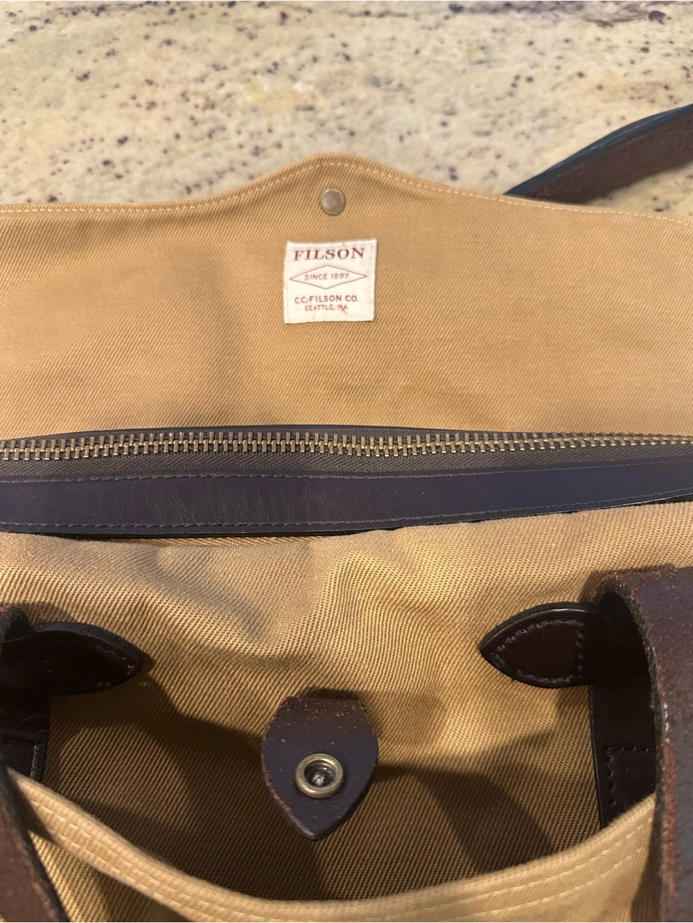 Filson Tan Canvas Briefcase with Brown Leather Trim - Picture 6 of 10